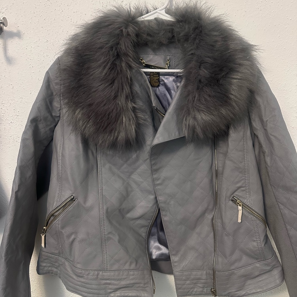 Gray Coat with Faux Fur Collar